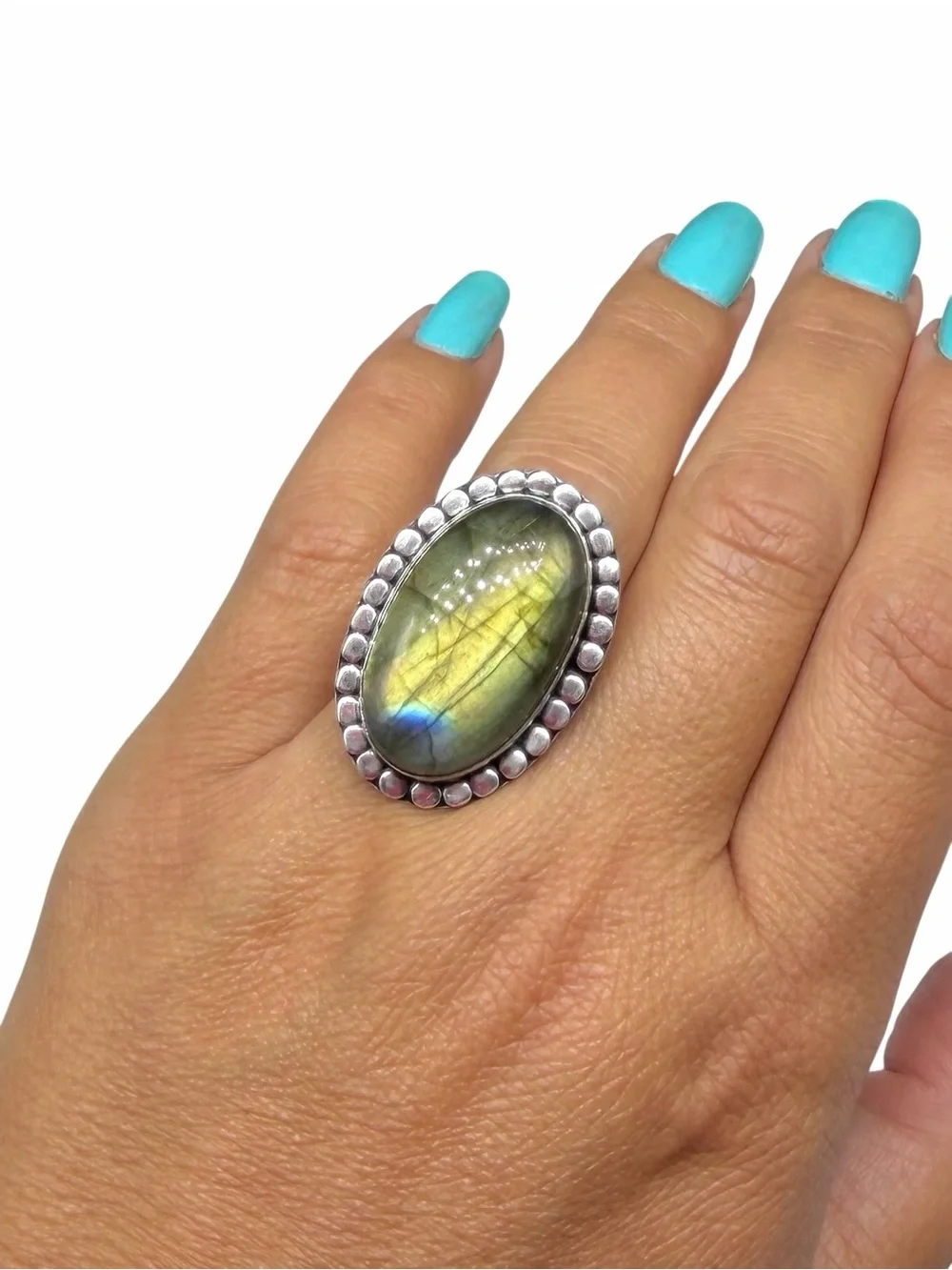 Labradorite Ring Size 10 925 Sterling Silver Overlay